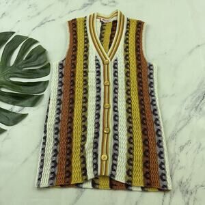 Oswal Womens Vintage 90s Sweater Vest Size M Yellow Orange Textured Stripe Knit